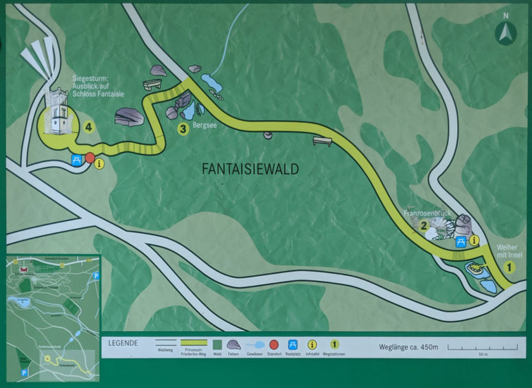 Karte des Friederike-Wegs im Schlosspark Fantaisie
