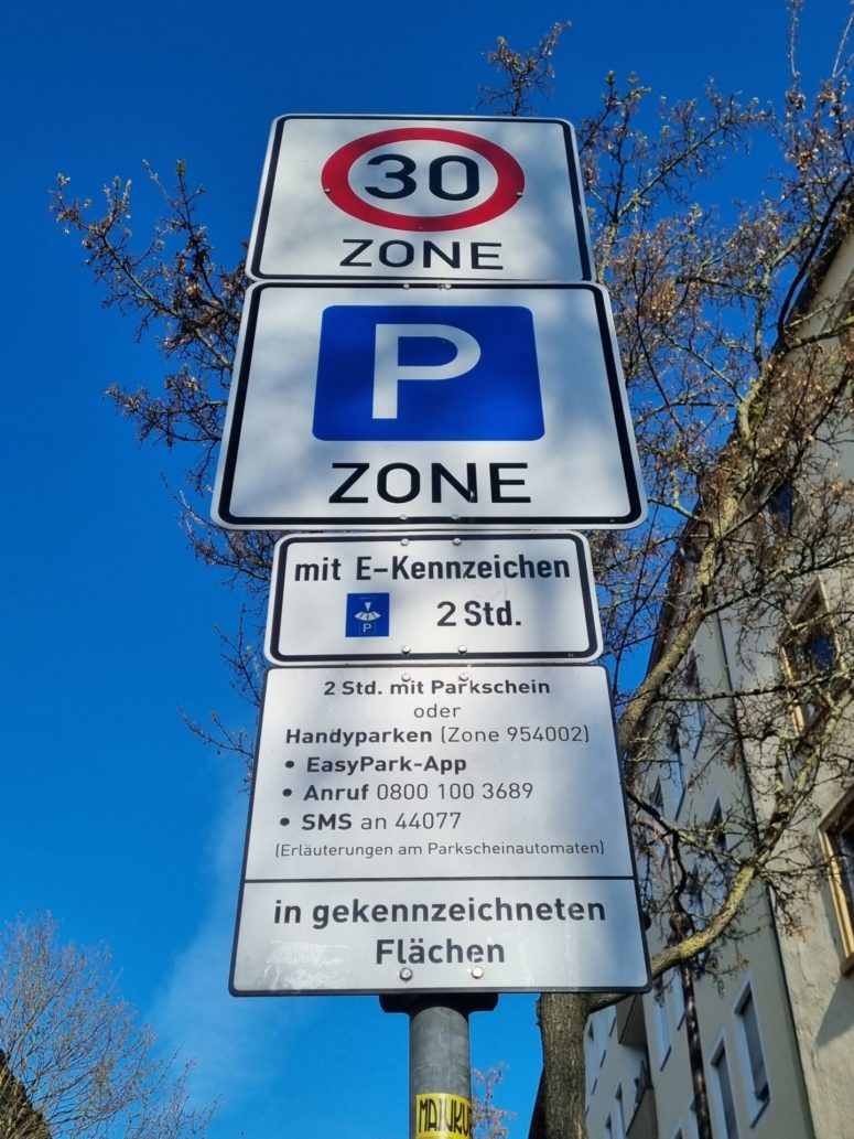 Parkschild in der Bayreuther Innenstadt