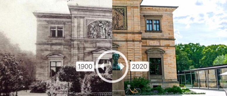 Future History App Ansicht von altem und neuem Haus Wahnfried mit Zeitschieber