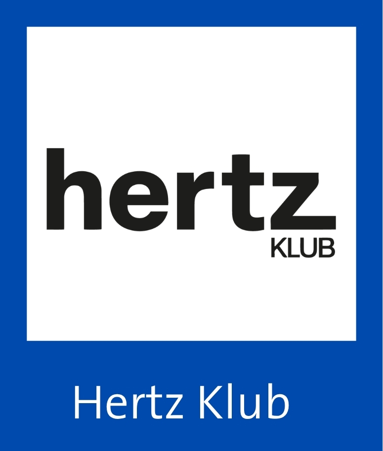 Logo mit dem Wort Hertz in fetten schwarzen Kleinbuchstaben und KLUB in kleineren schwarzen Großbuchstaben auf weißem Hintergrund, eingerahmt von einem blauen Rand. Der Schriftzug Hertz Klub erscheint darunter in weißer Schrift - perfekt für jede Bürgerfest-Veranstaltung.