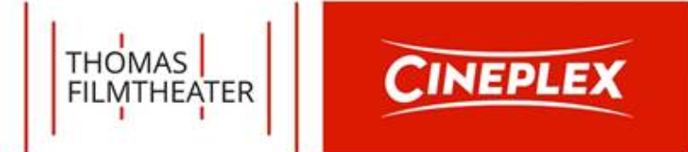 Logo mit zwei Bereichen: links „THOMAS FILMTHEATER“ in schwarzer Schrift auf weißem Hintergrund; rechts „CINEPLEX“ und „STADTRADELN“ in fetten weißen Buchstaben auf rotem Hintergrund, durch vertikale Linien voneinander getrennt.