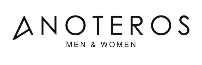 Das schwarze Textlogo zeigt in großer Schrift den Schriftzug „ANOTEROS“, darunter steht auf weißem Hintergrund in kleineren Großbuchstaben „MEN & WOMEN“.