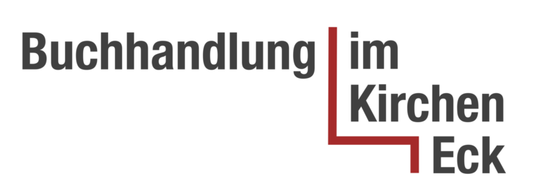 Logo mit dem Text „Buchhandlung im Kirchen Eck“. Die Wörter „im Kirchen Eck“ sind so angeordnet, dass sie in einen roten, L-förmigen Rahmen passen, der eine Ecke bildet. Der Text ist in fetter, schwarzer Schrift auf weißem Hintergrund gehalten.